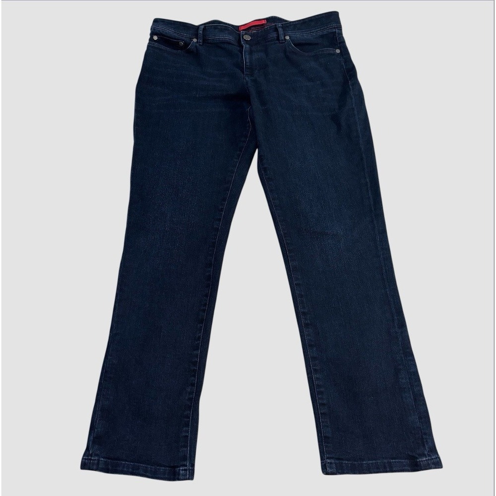 LL Bean Women's 14 Jeans Slim Fit Stretch Dark Wash Mid Rise Faux Selvedge